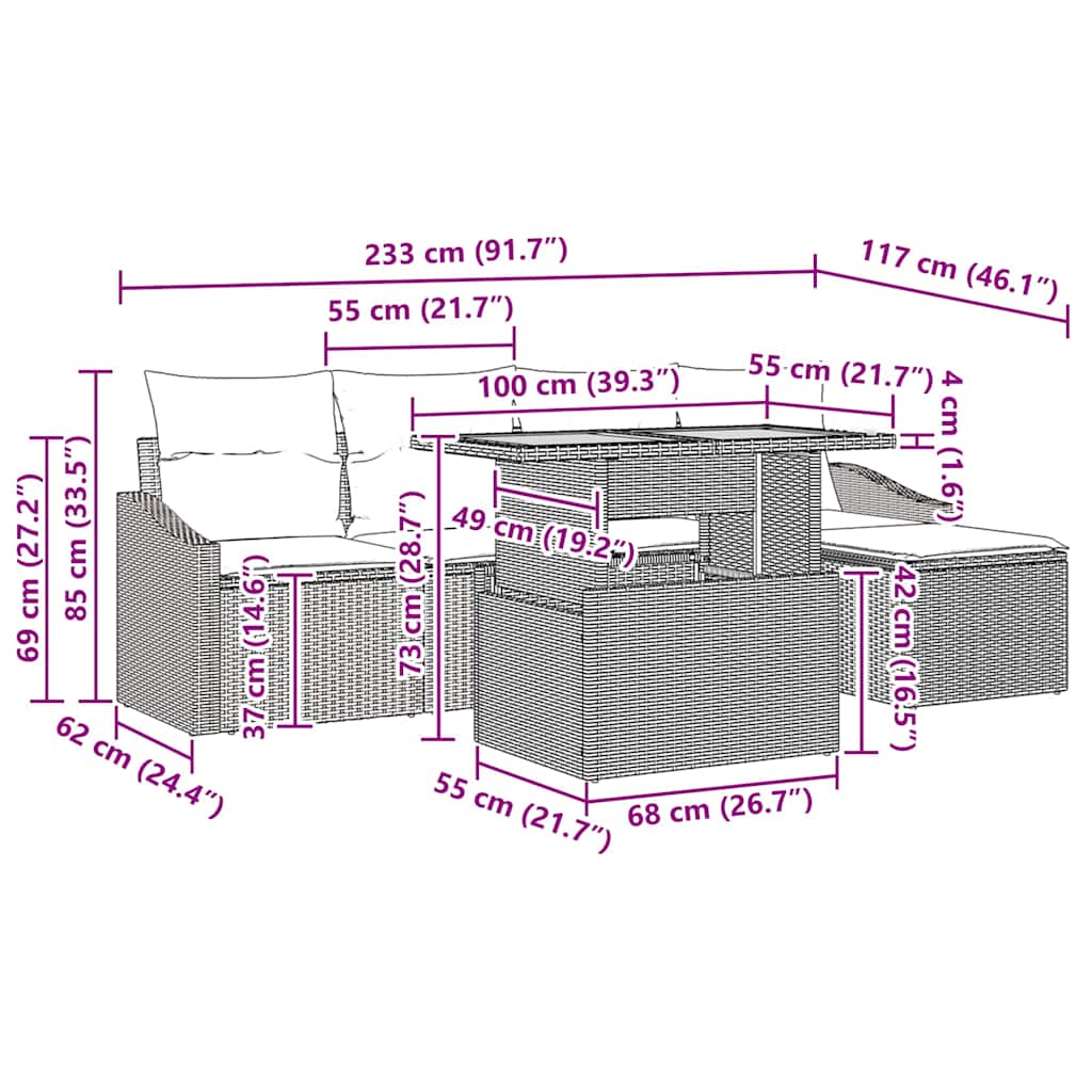 Σετ Καναπέ Κήπου 6 τμχ. Μπεζ και Γκρι