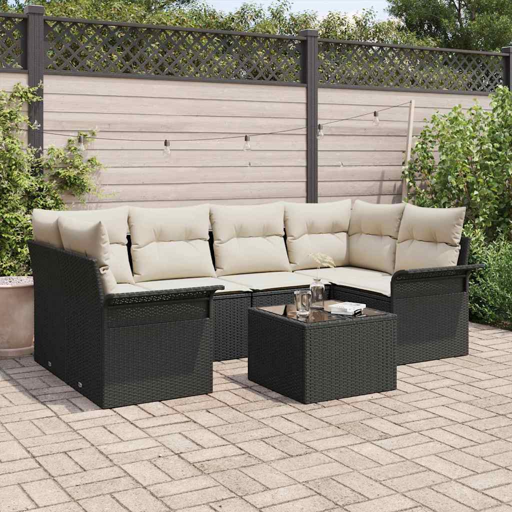 Σετ Καναπέ Κήπου 7 pcs 6-Seater Μαύρο και Κρέμα συνθετικό ρατάν