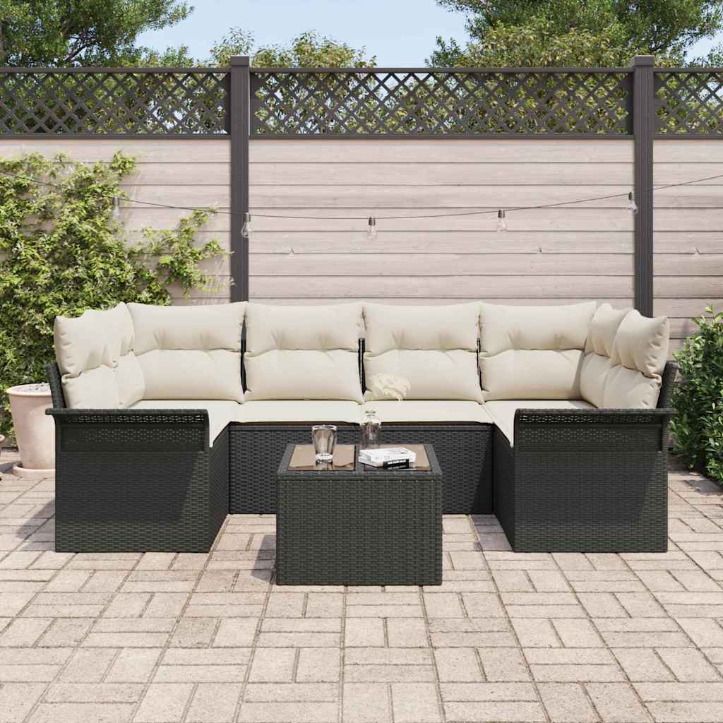 Σετ Καναπέ Κήπου 7 pcs 6-Seater Μαύρο και Κρέμα συνθετικό ρατάν