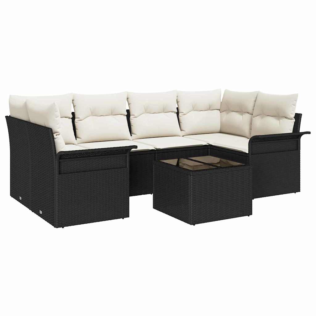 Σετ Καναπέ Κήπου 7 pcs 6-Seater Μαύρο και Κρέμα συνθετικό ρατάν