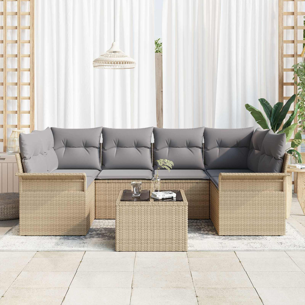 Σετ Καναπέ Κήπου 7 pcs 6-Seater Μπεζ και Γκρι συνθετικό ρατάν