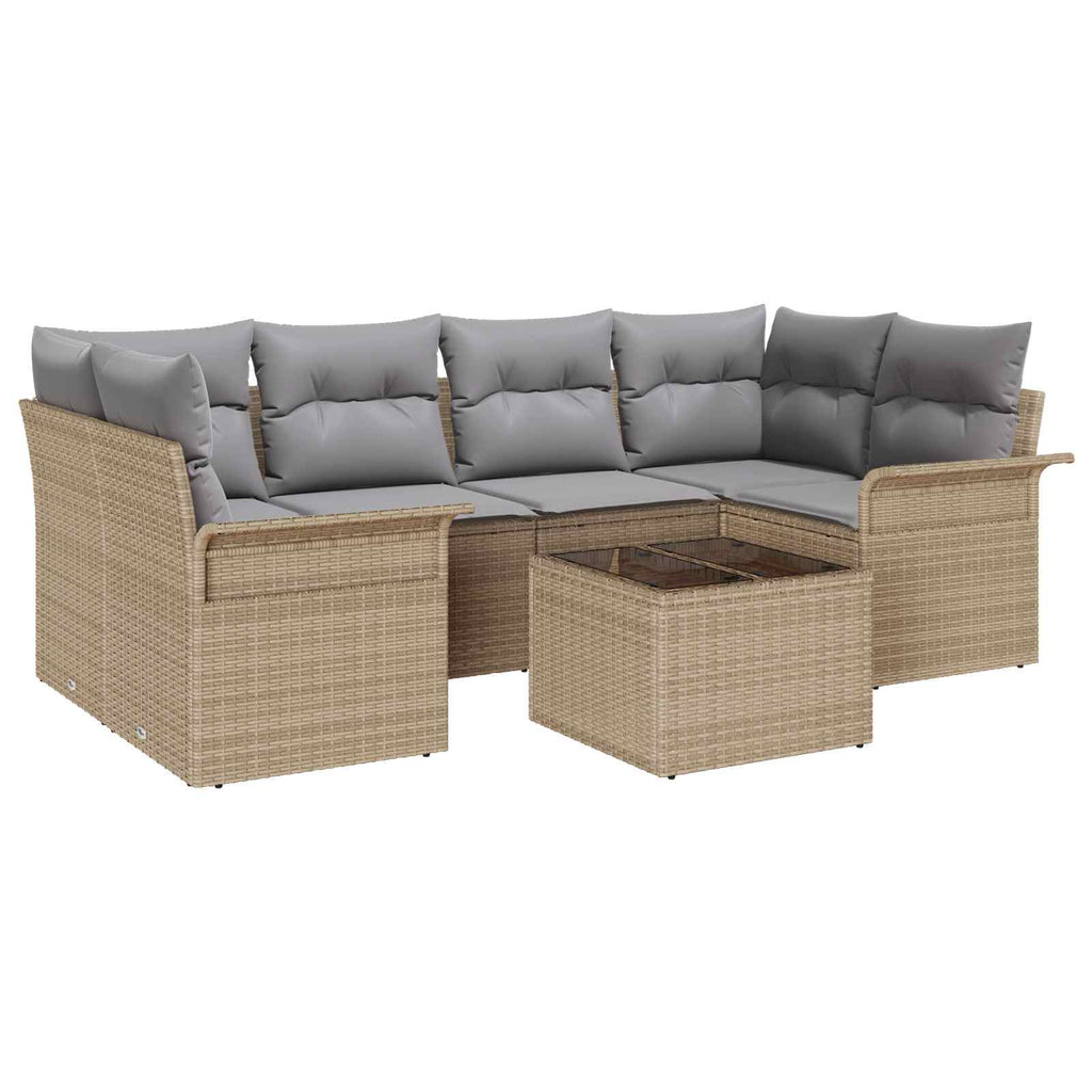 Σετ Καναπέ Κήπου 7 pcs 6-Seater Μπεζ και Γκρι συνθετικό ρατάν