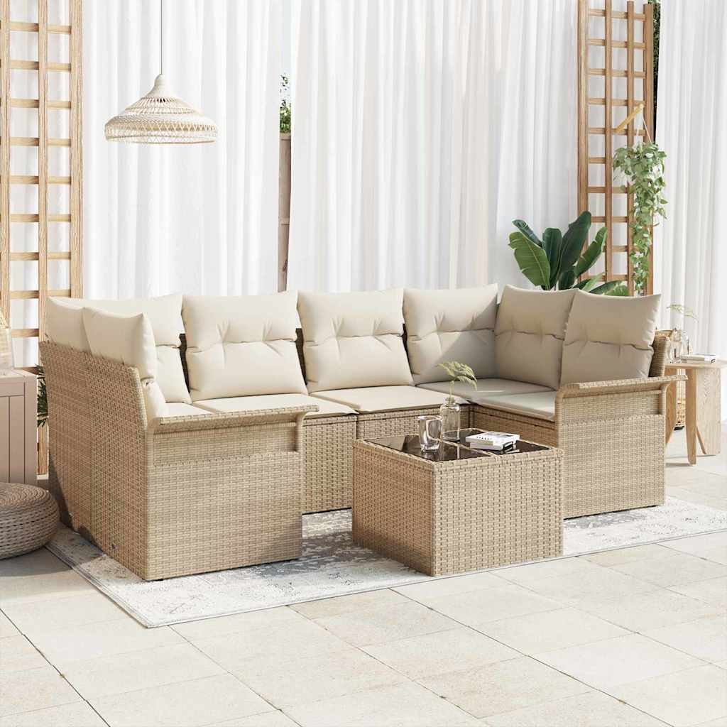 Σετ Καναπέ Κήπου 7 pcs 6-Seater Μπεζ και Κρέμα συνθετικό ρατάν
