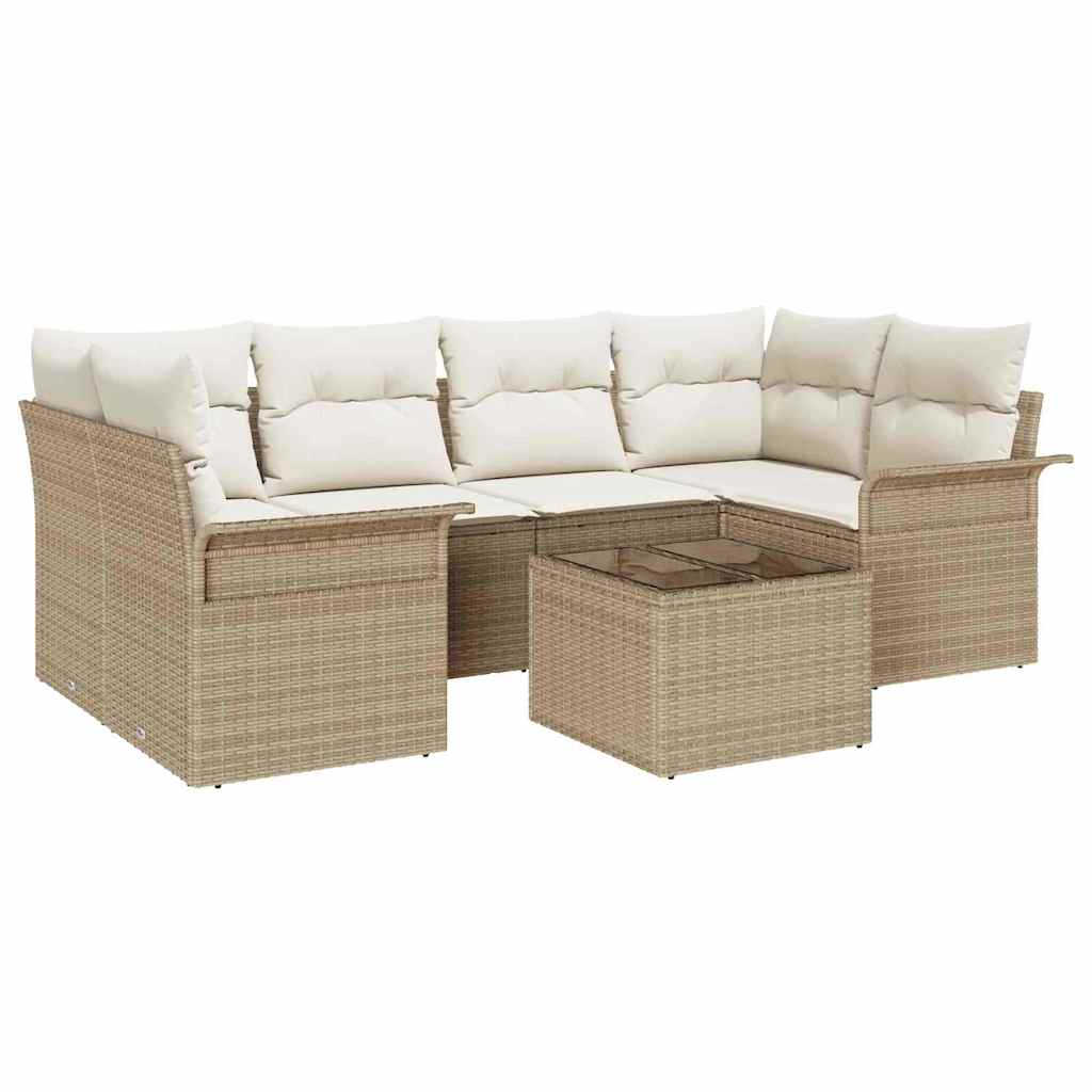 Σετ Καναπέ Κήπου 7 pcs 6-Seater Μπεζ και Κρέμα συνθετικό ρατάν