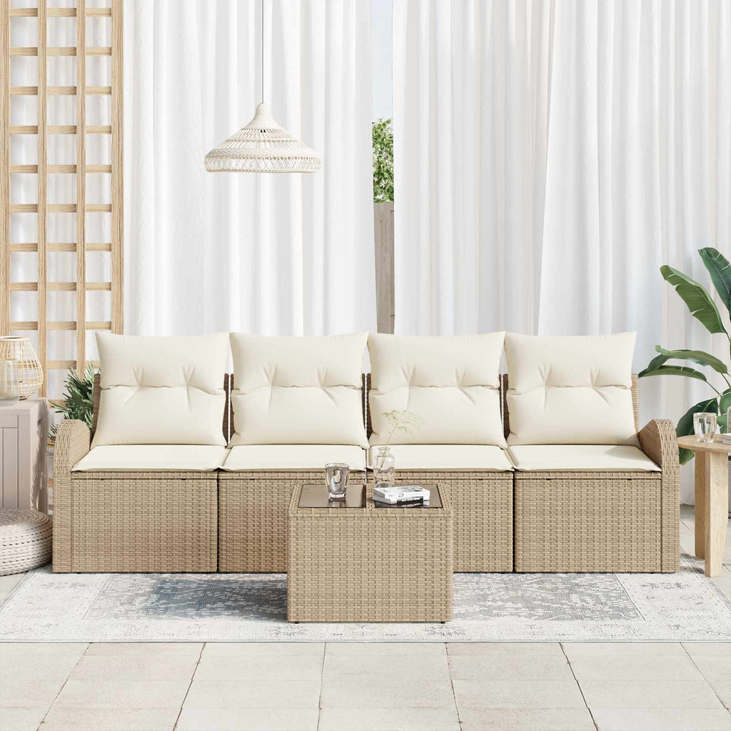 Σετ Καναπέ Κήπου 5 pcs 4-Seater Μπεζ και Κρέμα συνθετικό ρατάν