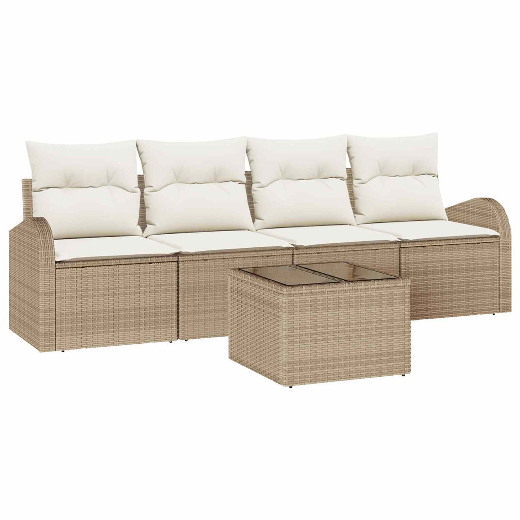 Σετ Καναπέ Κήπου 5 pcs 4-Seater Μπεζ και Κρέμα συνθετικό ρατάν