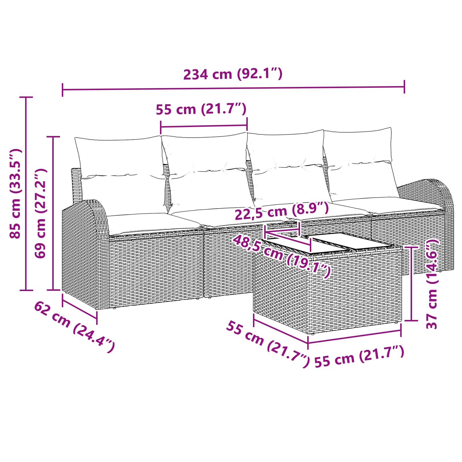 Σετ Καναπέ Κήπου 5 pcs 4-Seater Μπεζ και Κρέμα συνθετικό ρατάν