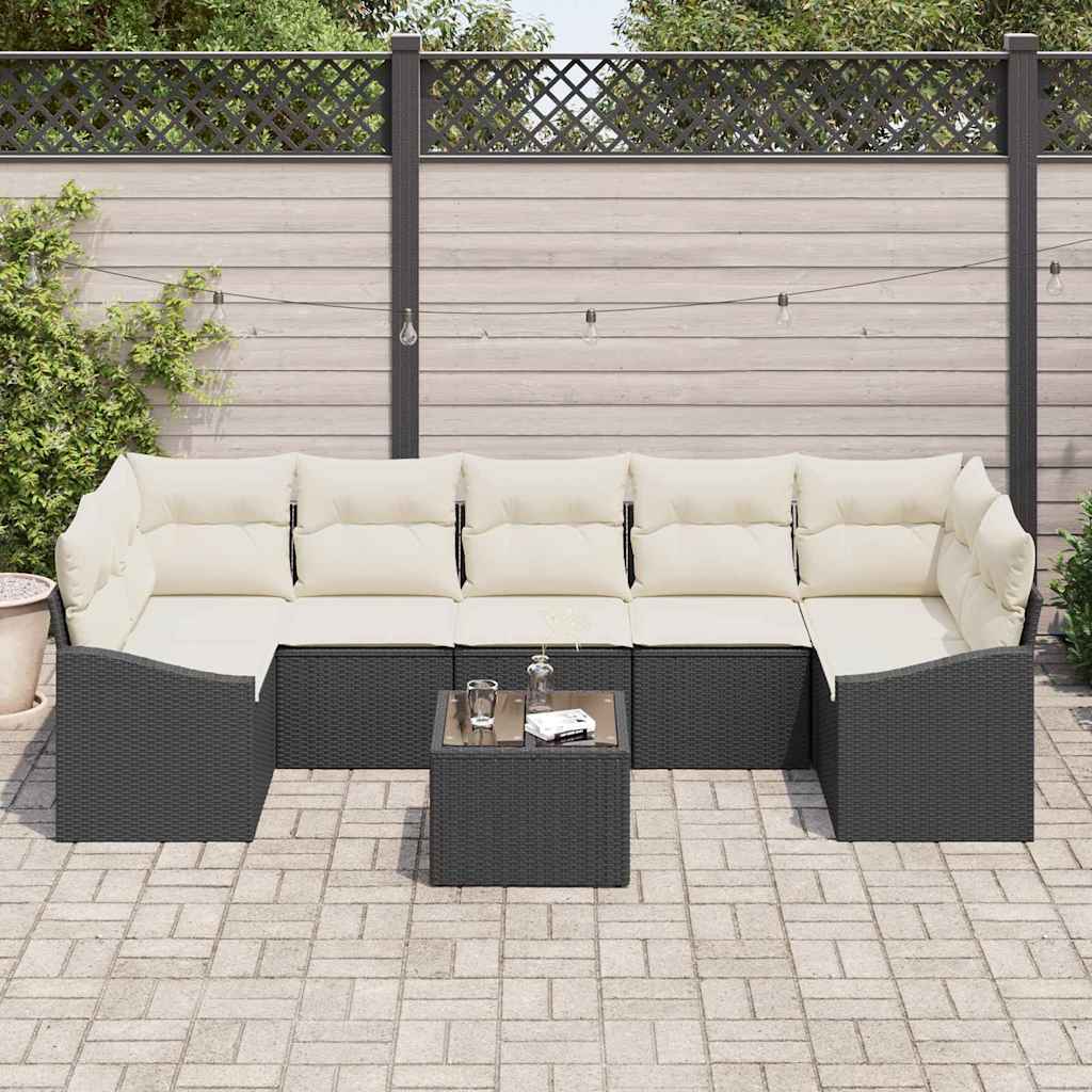 Σετ Καναπέ 8 τμχ. Μαύρο και Κρέμα συνθετικό ρατάν