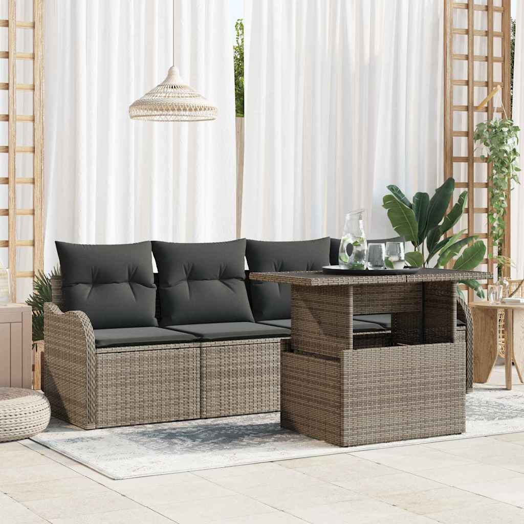 Σετ Καναπέ Κήπου 5 τμχ. 4-Αριθμός καθισμάτων Γκρι Πολυ Ρατάν