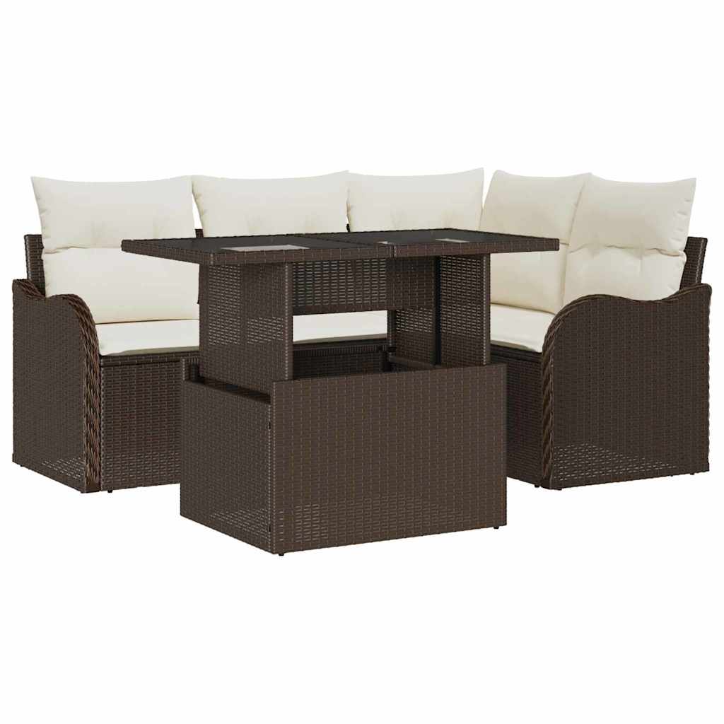 Σετ Καναπέ Κήπου 5 τμχ. Καφέ Πολυ Ρατάν