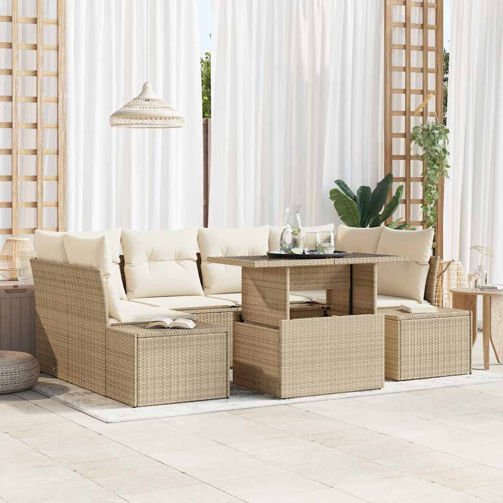 Σετ Καναπέ Κήπου 7 τμχ. Μπεζ και Κρέμα