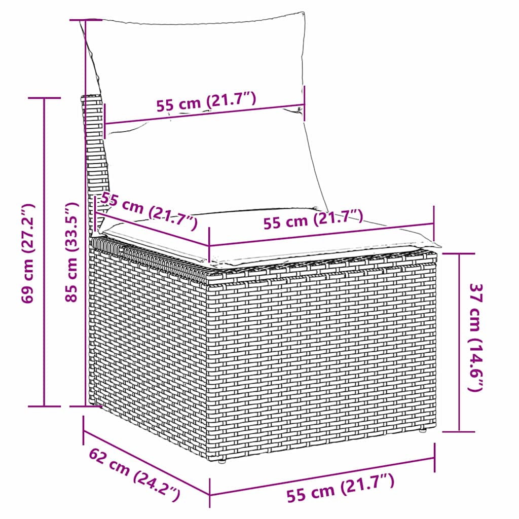 Σετ Καναπέ με μαξιλάρι Ανοιχτό γκρι συνθετικό ρατάν