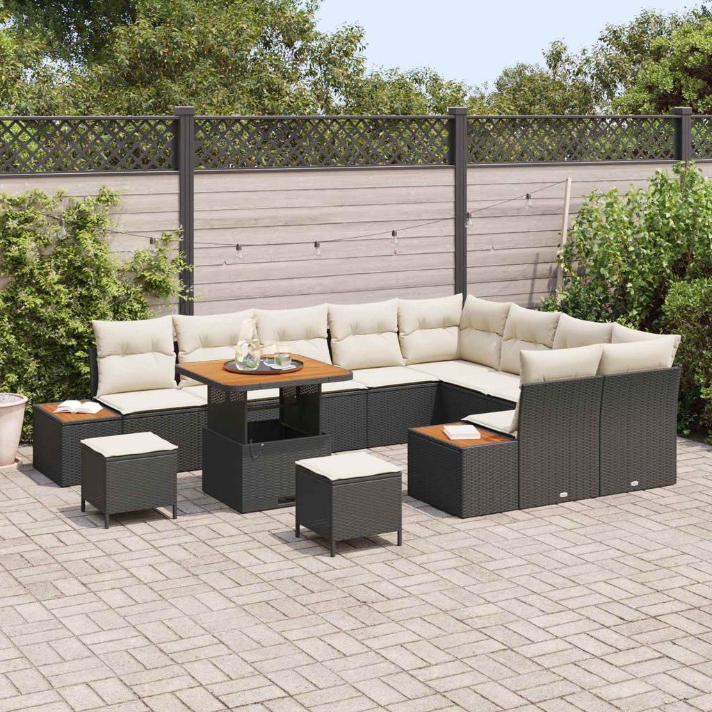 Σετ Καναπέ Κήπου 12 τεμ. 11-Αριθμός καθισμάτων Μαύρο και Κρέμα