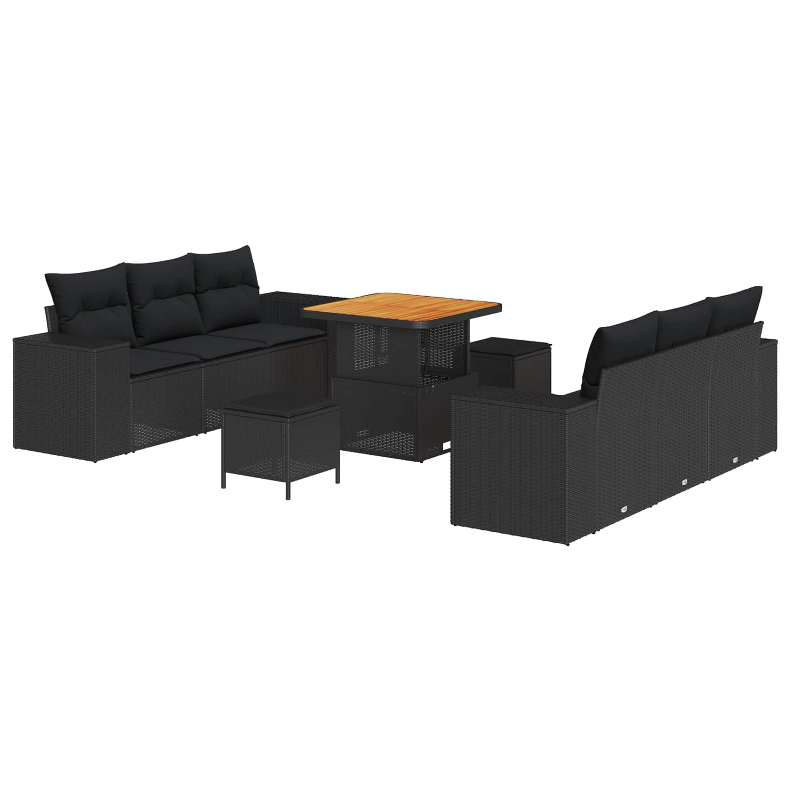 Σετ Καναπέ Κήπου Μαύρο Πολυ Ρατάν