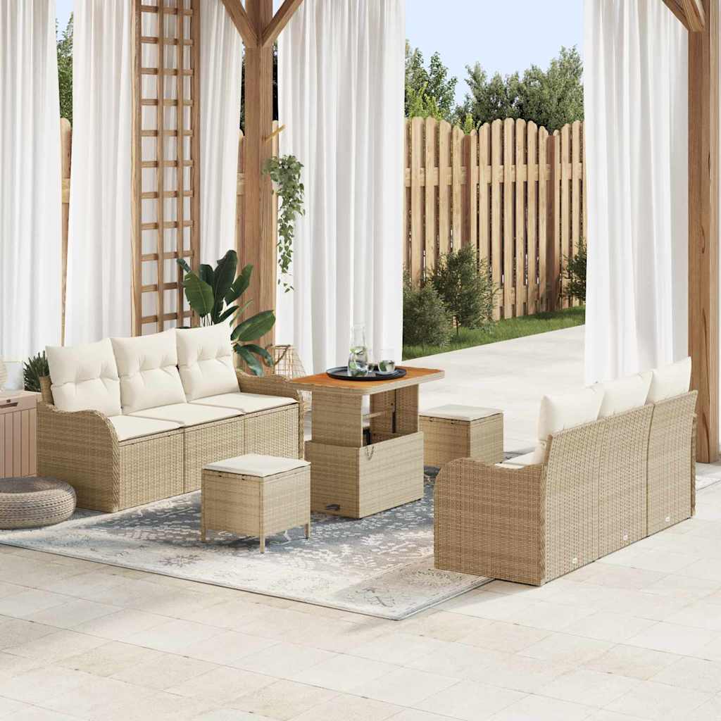 Σετ Καναπέ Κήπου 9 τμχ. 8-Αριθμός καθισμάτων Μπεζ και Κρέμα