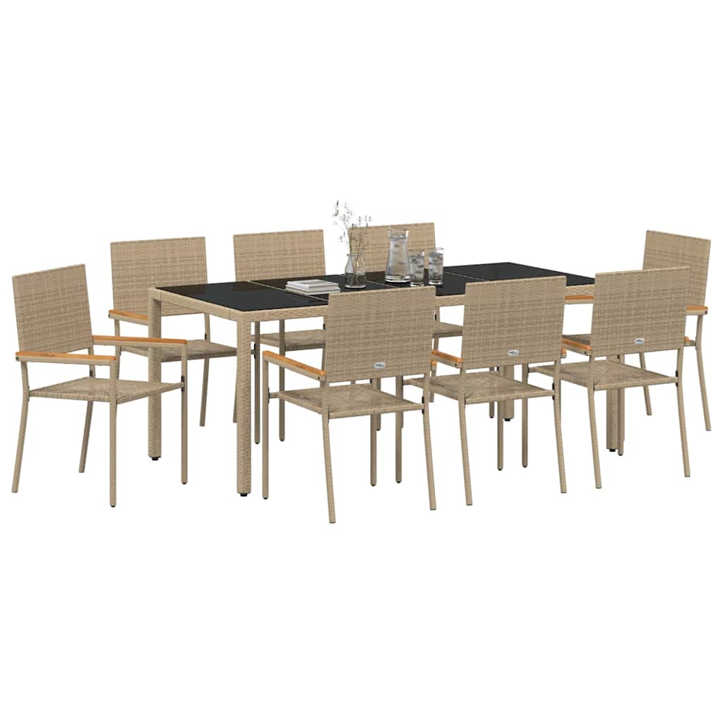 Σέτ φαγητού για κήπο 9 τμχ. Μπεζ συνθετικό ρατάν