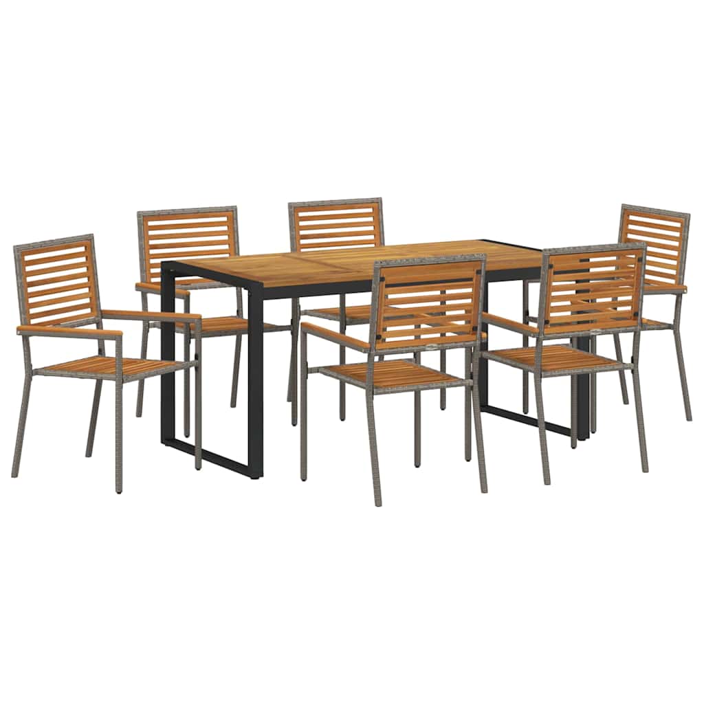 Σέτ φαγητού για κήπο 7 τμχ. Γκρι και Καφέ συνθετικό ρατάν