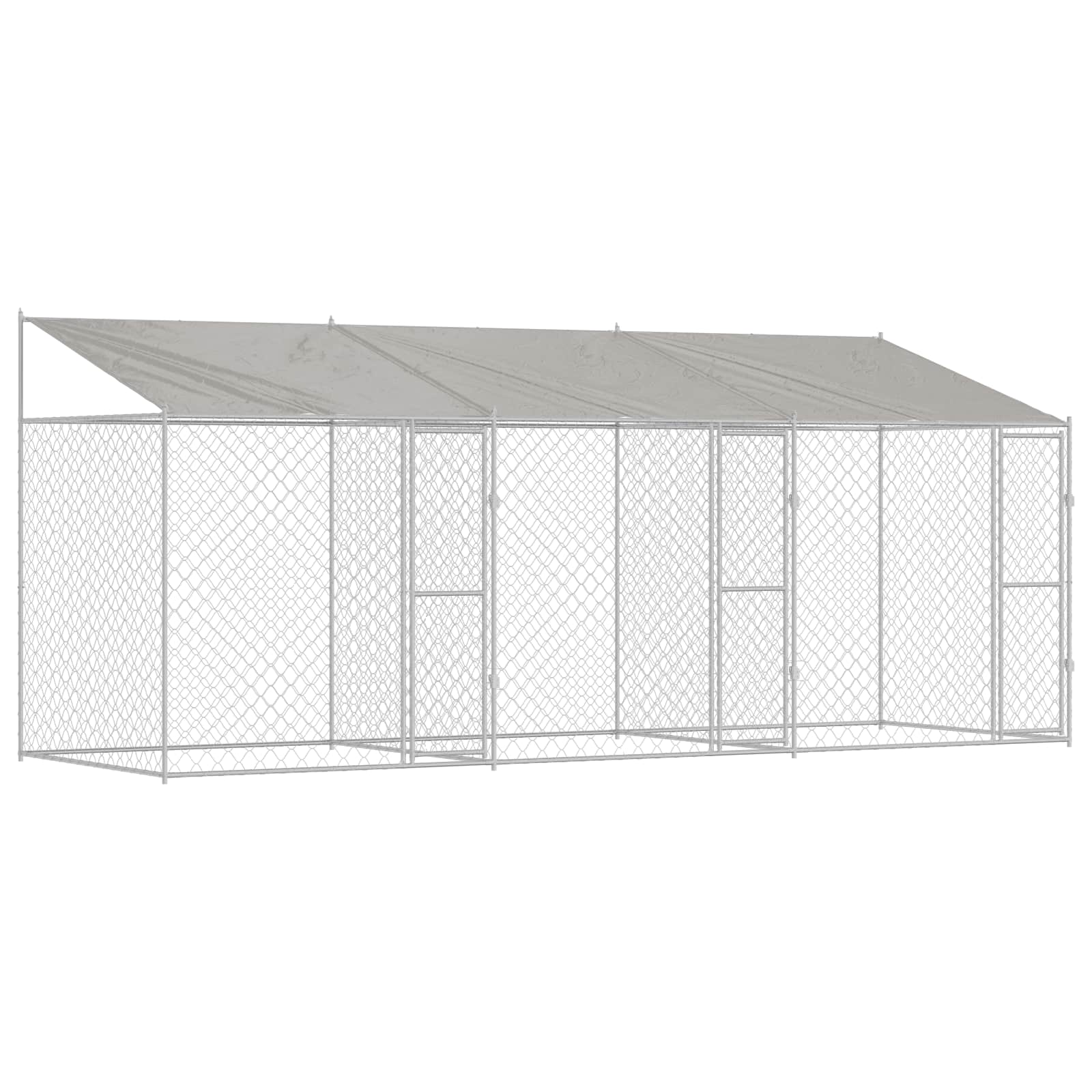 Κλουβί Σκυλιού με Στέγη Ασημί 600 x 200 x 256 εκ.