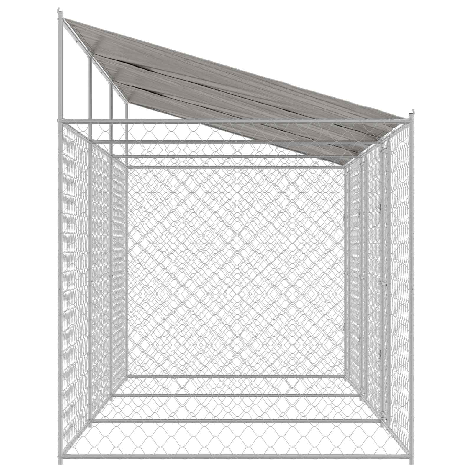 Κλουβί Σκυλιού με Στέγη Ασημί 600 x 200 x 256 εκ.