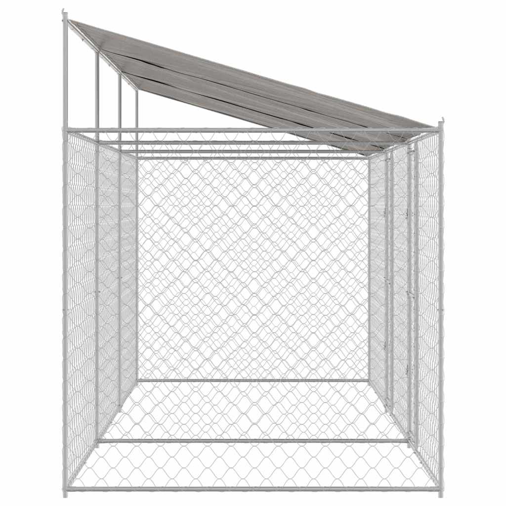 Κλουβί Σκυλιού με Στέγη Ασημί 600 x 200 x 256 εκ.
