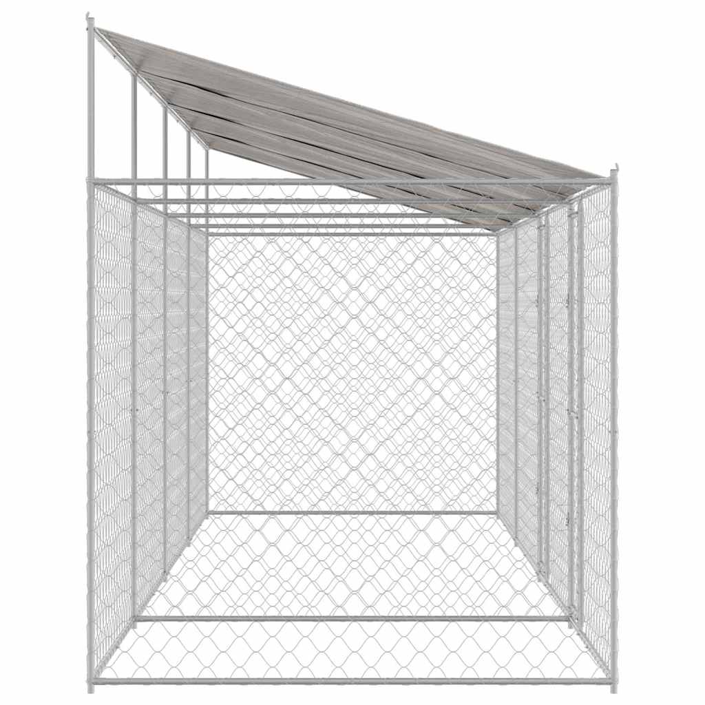 Κλουβί Σκυλιού με Στέγη Ασημί 800 x 200 x 256 εκ.