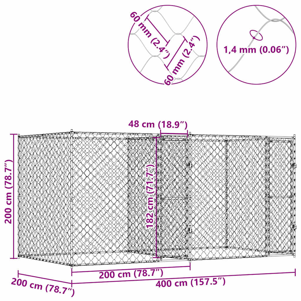 Κλουβί σκύλου Ασημί 400 x 200 x 200 εκ. Επικαλυμμένος Χάλυβας