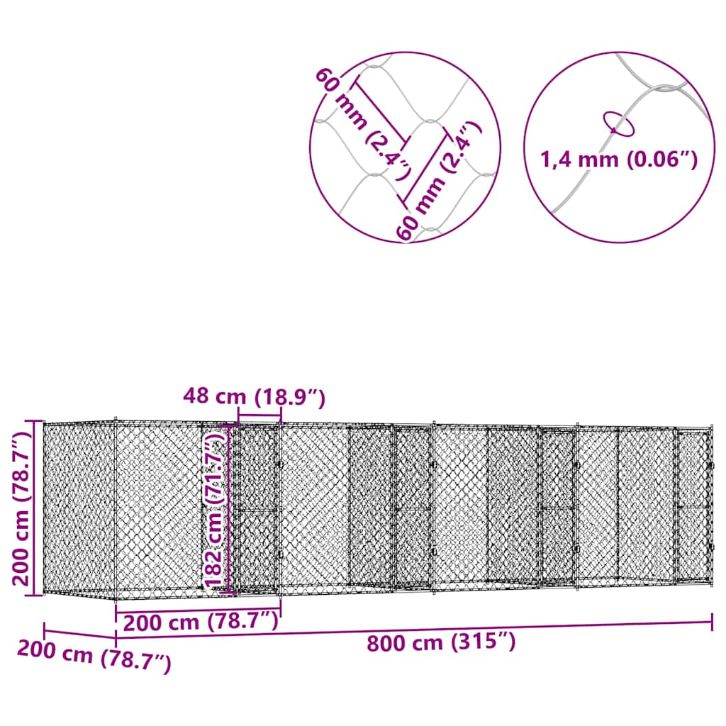 Κλουβί σκύλου Ασημί 800 x 200 x 200 εκ. Επικαλυμμένος Χάλυβας