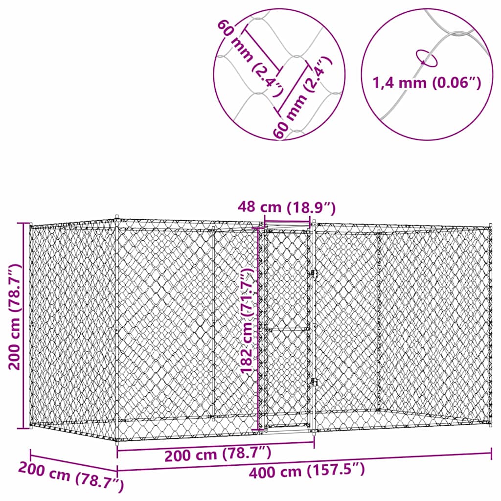 Κλουβί σκύλου Ασημί 400 x 200 x 200 εκ. Επικαλυμμένος Χάλυβας