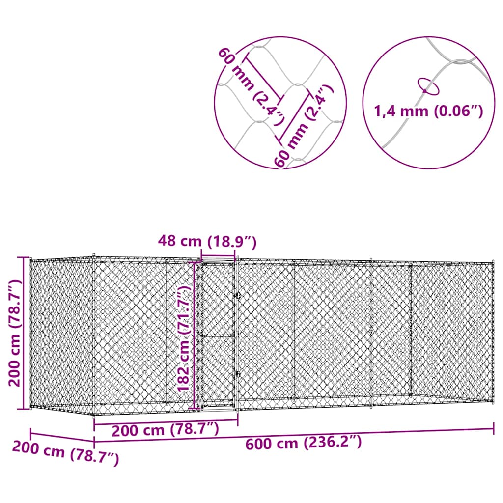 Κλουβί σκύλου Ασημί 600 x 200 x 200 εκ. Επικαλυμμένος Χάλυβας
