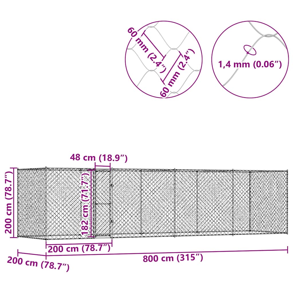 Κλουβί σκύλου Ασημί 800 x 200 x 200 εκ. Επικαλυμμένος Χάλυβας