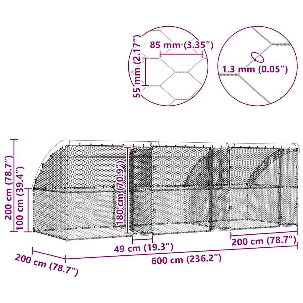 Κλουβί Σκύλου 3 τμχ. Ασημί 6 x 2 x 2 m Γαλβανισμένος χάλυβας