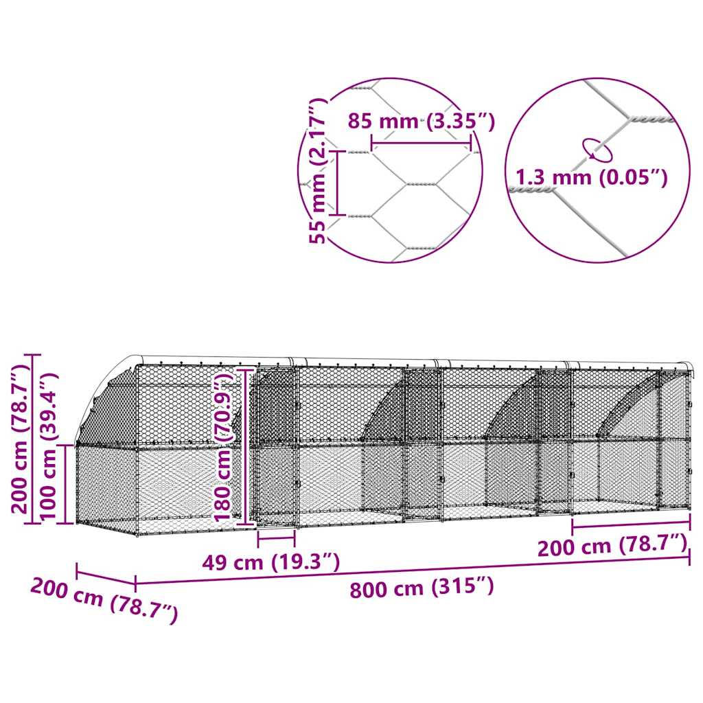 Κλουβί Σκύλου 4 τμχ. Ασημί 8 x 2 x 2 m Γαλβανισμένος χάλυβας