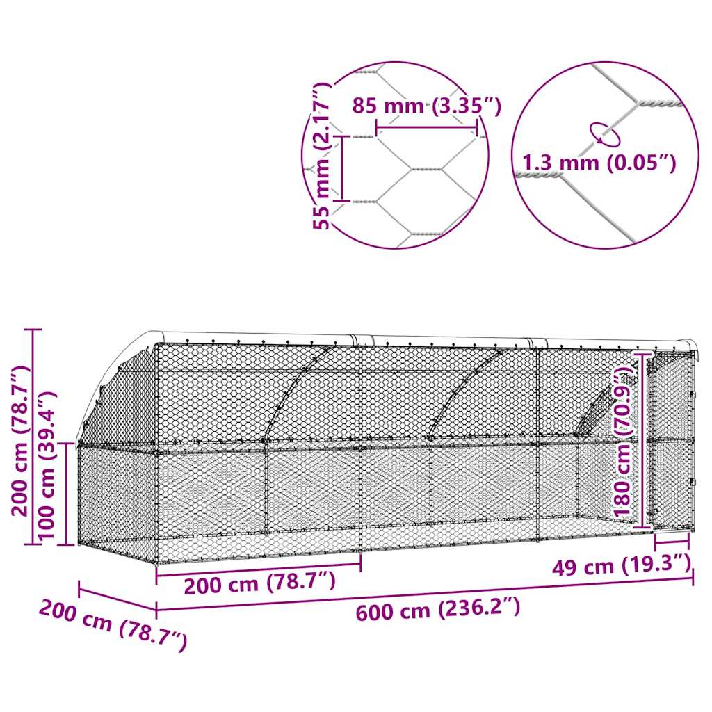 Κλουβί Σκύλου 3 τμχ. Ασημί 6 x 2 x 2 m Γαλβανισμένος χάλυβας