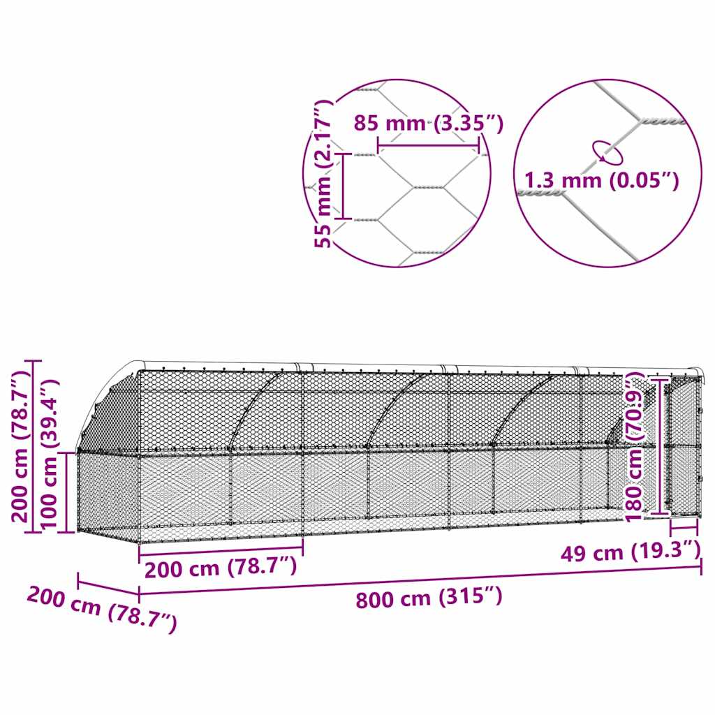 Κλουβί Σκύλου 4 τμχ. Ασημί 8 x 2 x 2 m Γαλβανισμένος χάλυβας