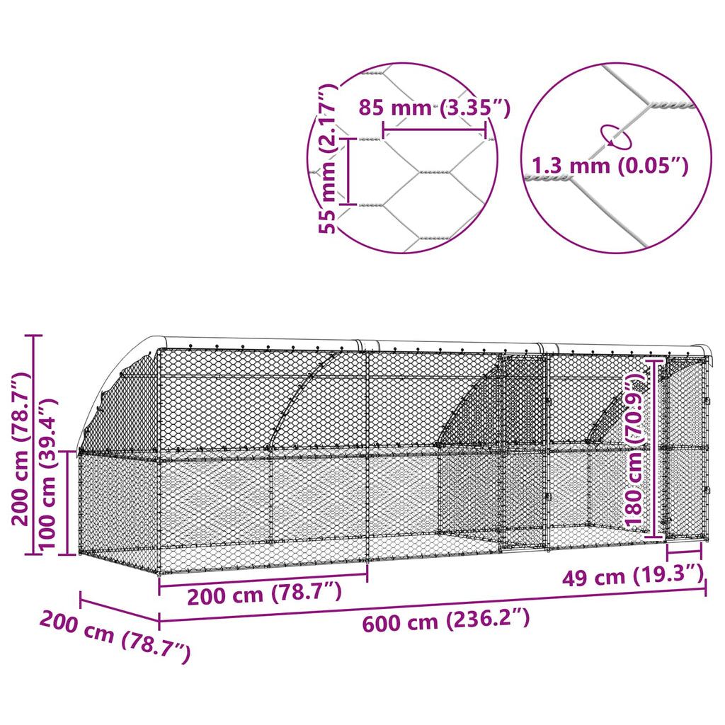 Κλουβί Σκύλου 3 τμχ. Ασημί 6 x 2 x 2 m Γαλβανισμένος χάλυβας