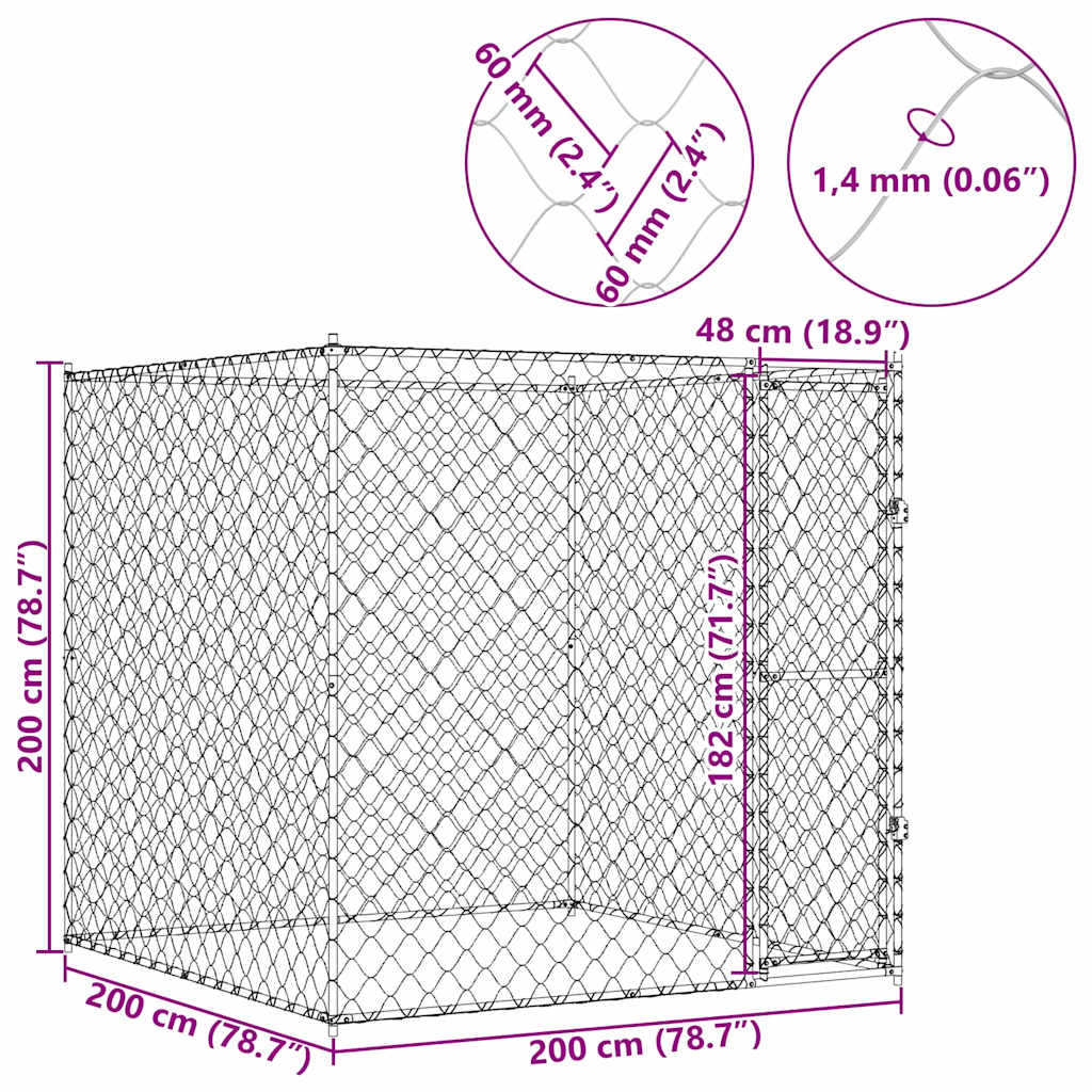 Κλουβί σκύλου Ασημί 200 x 200 x 200 cm Επικαλυμμένος Χάλυβας