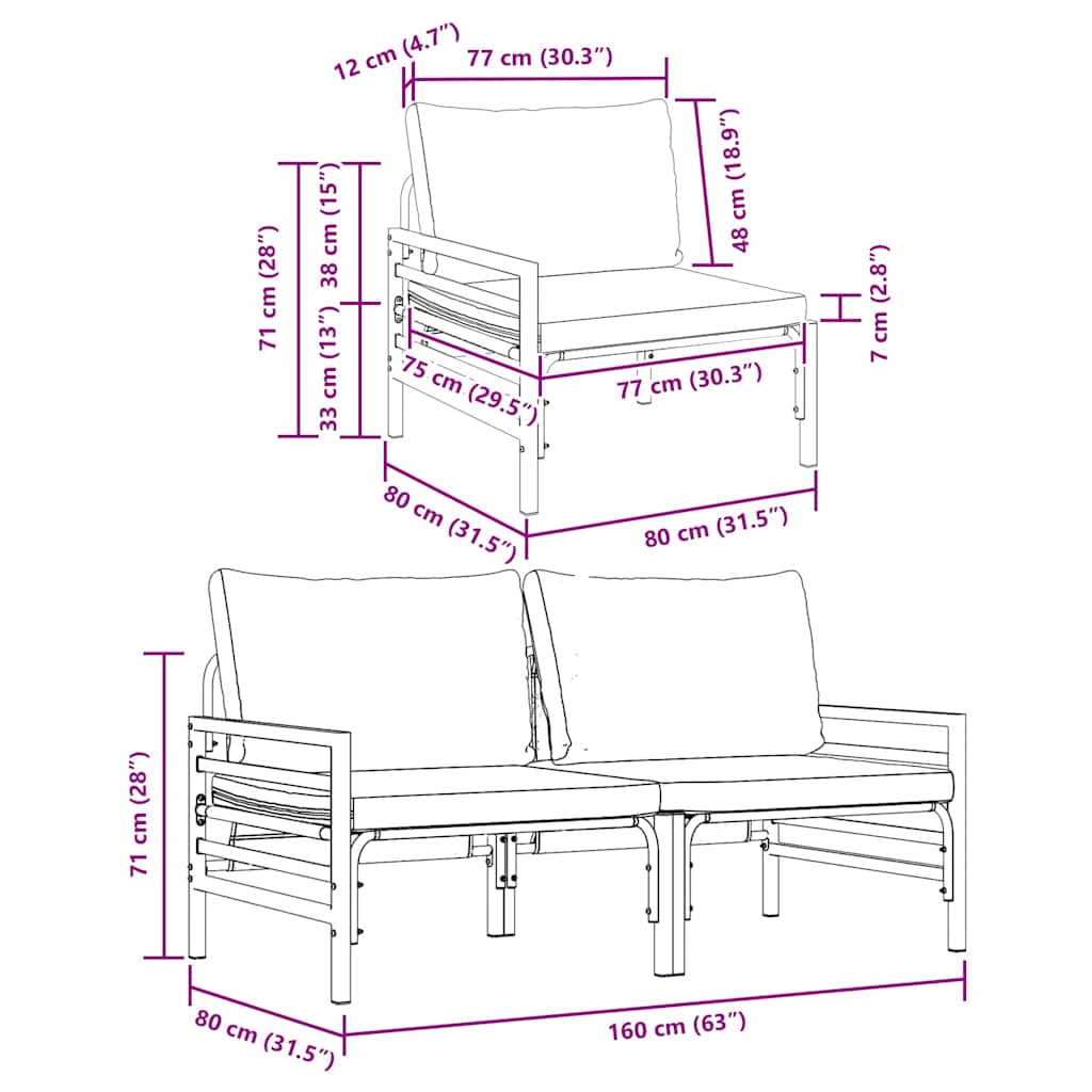 Εξωτερικά Έπιπλα 2 Τεμάχιο Ανθρακί 80 x 80 x 71 cm Ατσάλι