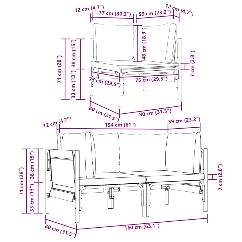 Εξωτερικά Έπιπλα 2 Τεμάχιο Ανθρακί 80 x 80 x 71 cm Ατσάλι