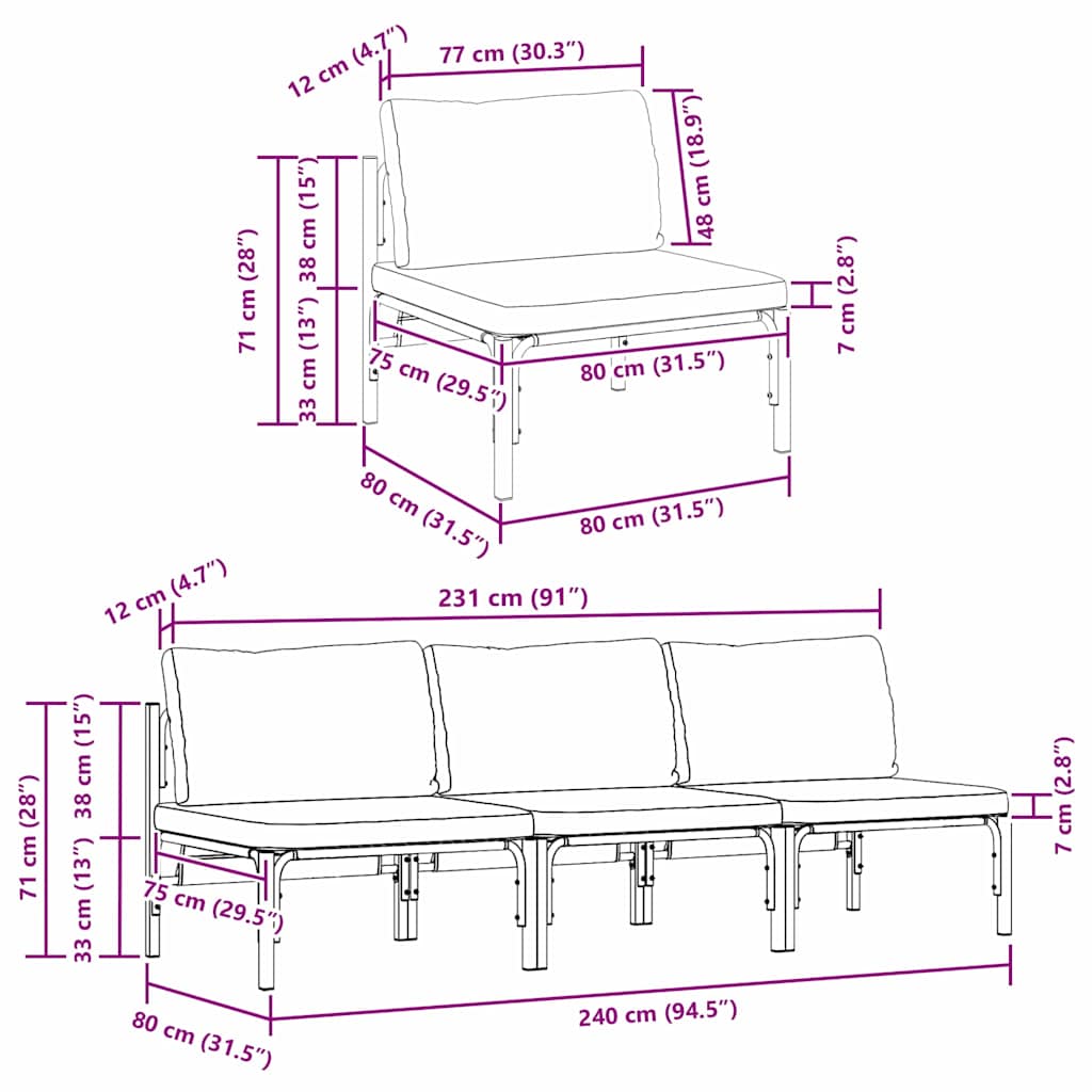 Εξωτερικά Έπιπλα 3 Τεμάχιο Ανθρακί 80 x 80 x 71 cm Ατσάλι