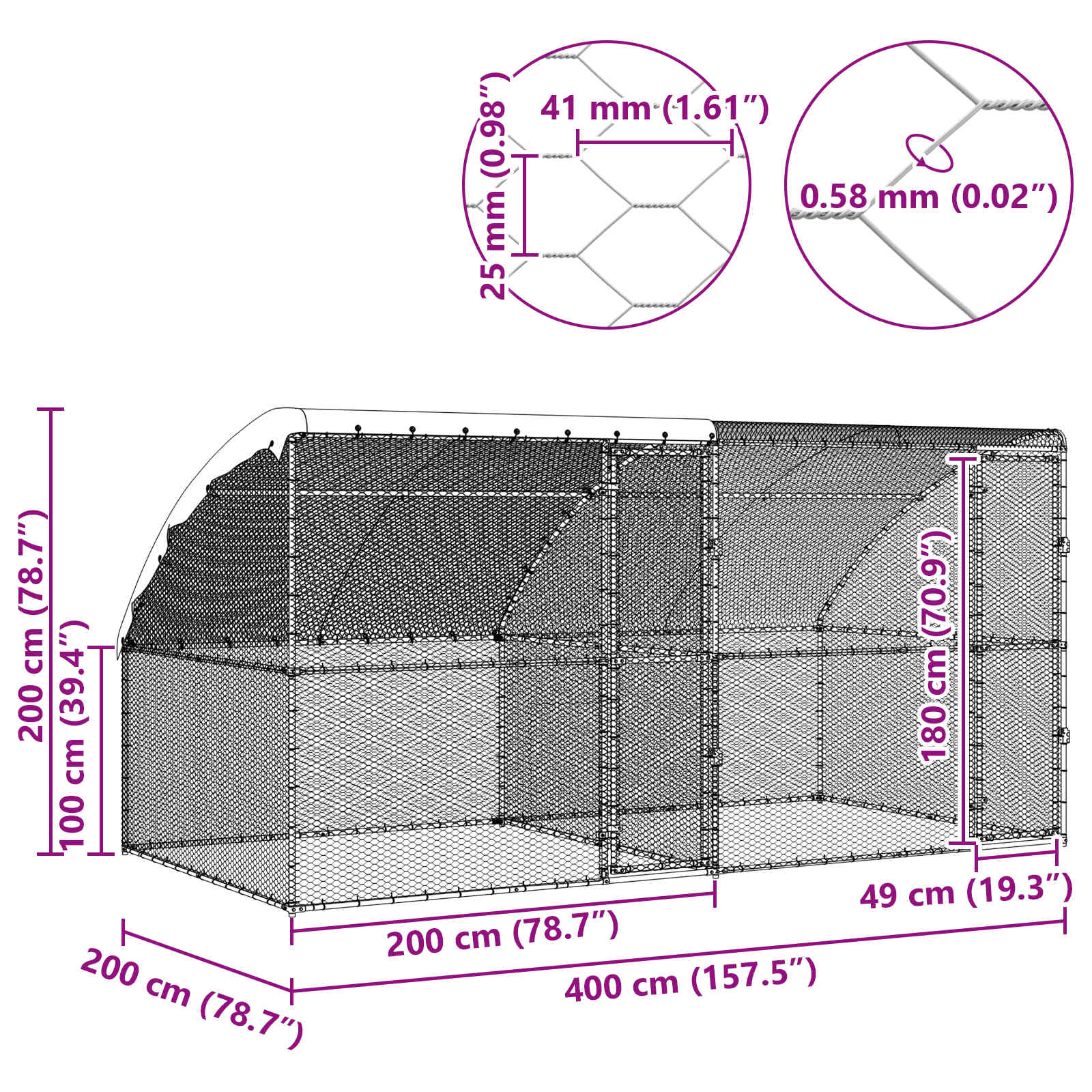 Κλουβί για κότες 2 τμχ. Ασημί 400 x 200 x 200 εκ.