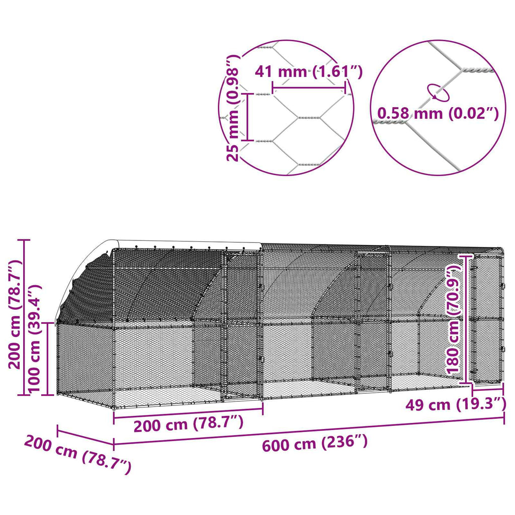 Κλουβί για κότες 3 τμχ. Ασημί 600 x 200 x 200 εκ.