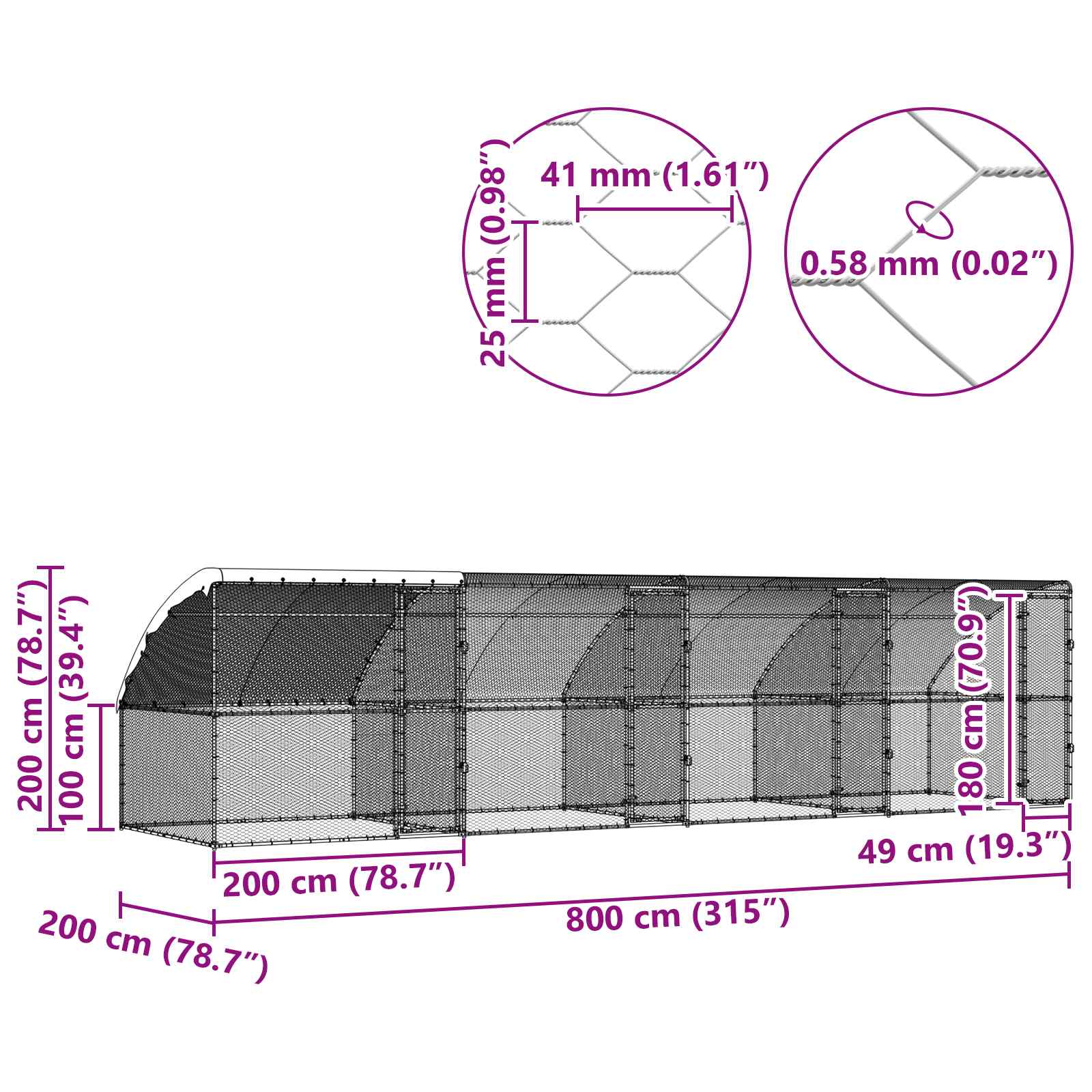 Κλουβί για κότες 4 τμχ. Ασημί 800 x 200 x 200 εκ.