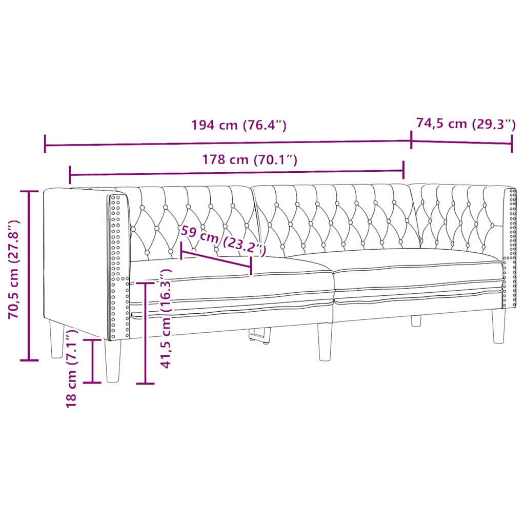 Καναπές Μαύρο 194 x 74,5 x 70,5 εκ. PVC