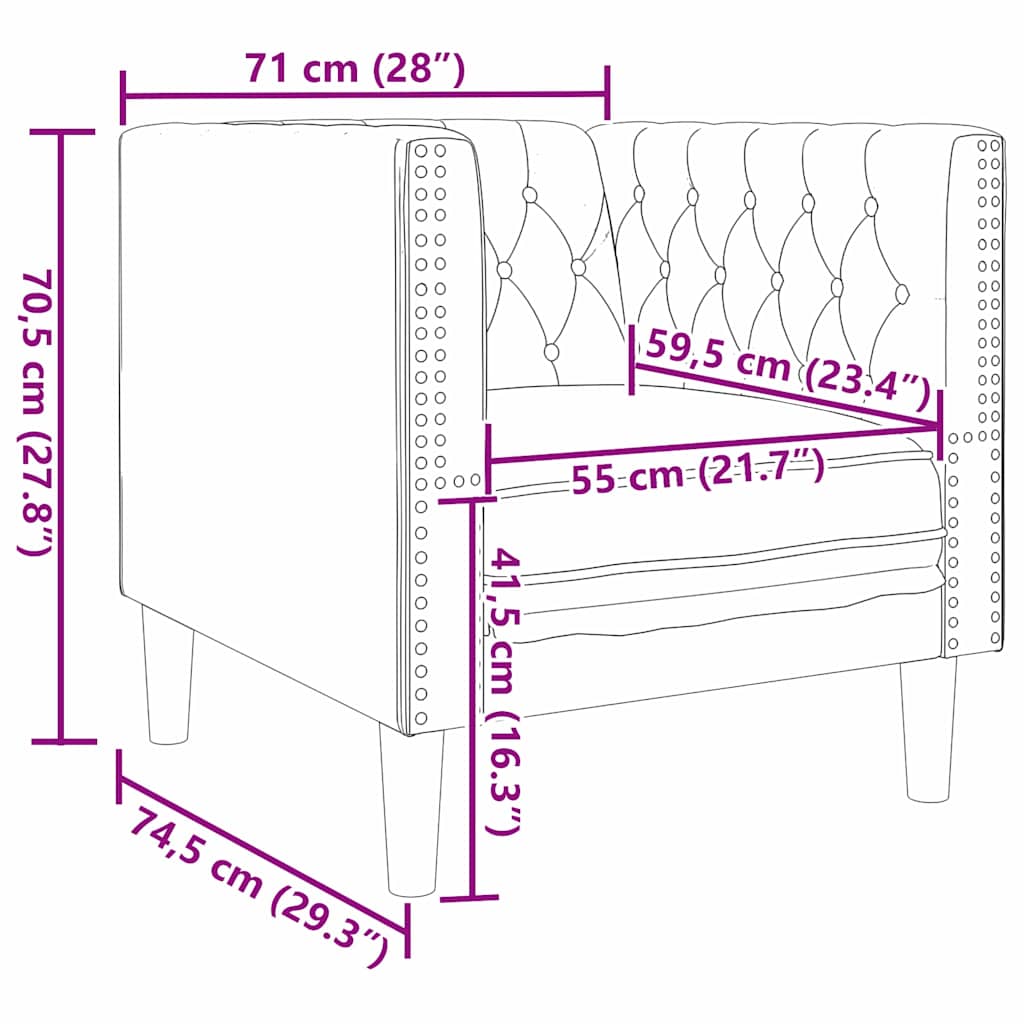 Καναπές Ανοιχτό γκρι 74,5 x 71 x 70,5 εκ. Βελούδο