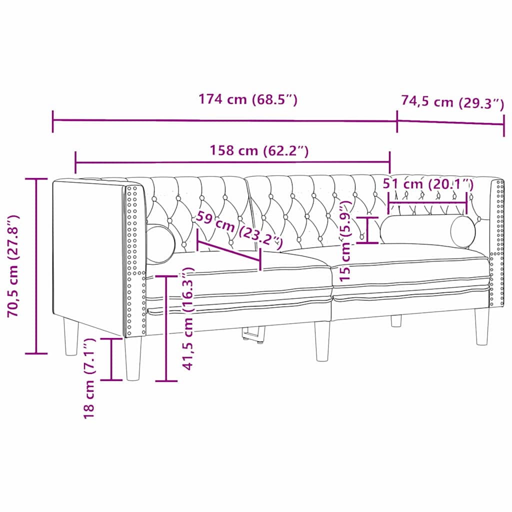 Καναπές Μαύρο 174 x 74,5 x 70,5 εκ. Βελούδο