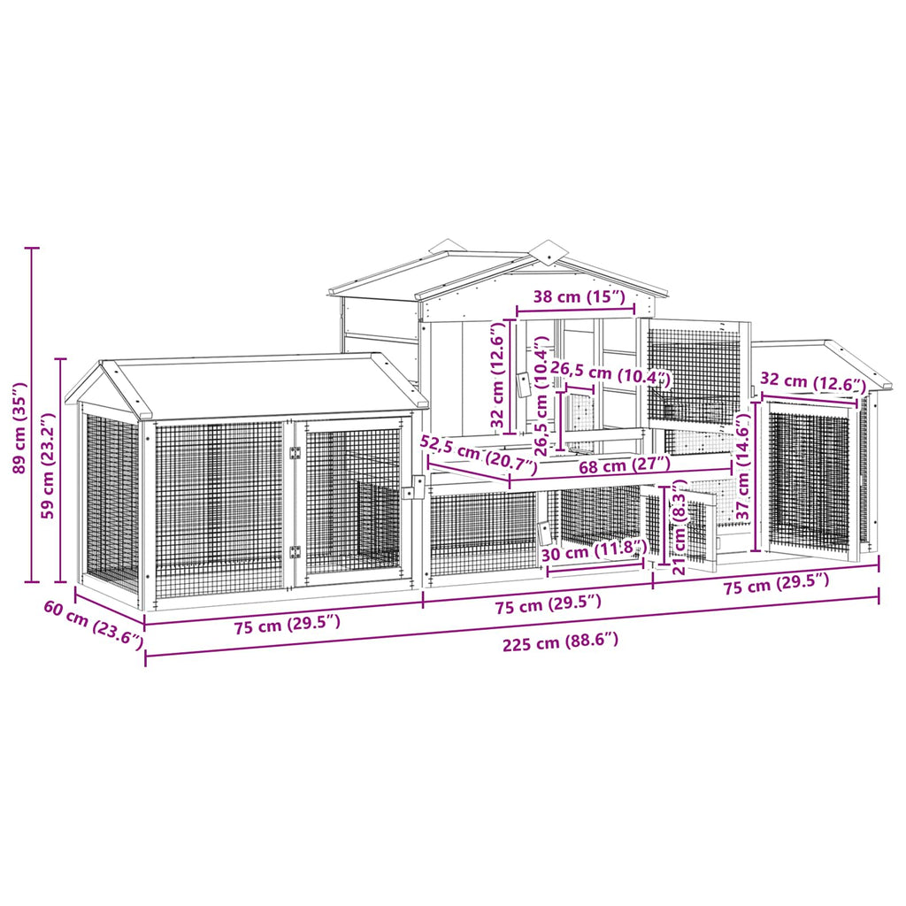 Κοτέτσι 3 τεμ. Καφέ 225 x 60 x 89 εκ Μασίφ Ξύλο Πεύκου