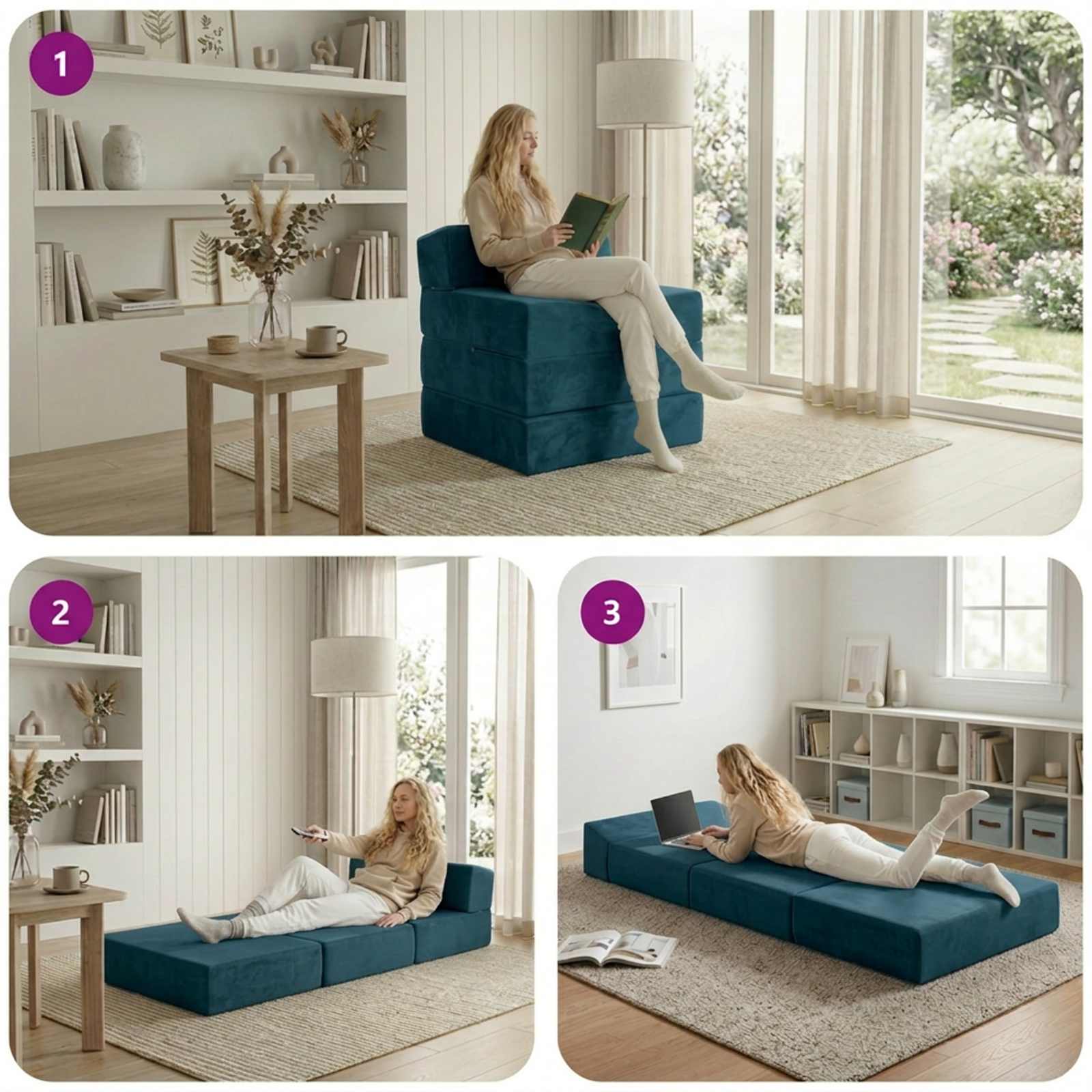 Κρεβάτι Καναπέ Αναδιπλούμενο Μπλε 200 x 70 x 15 εκ. Βελούδο – εικόνα προϊόντος 8