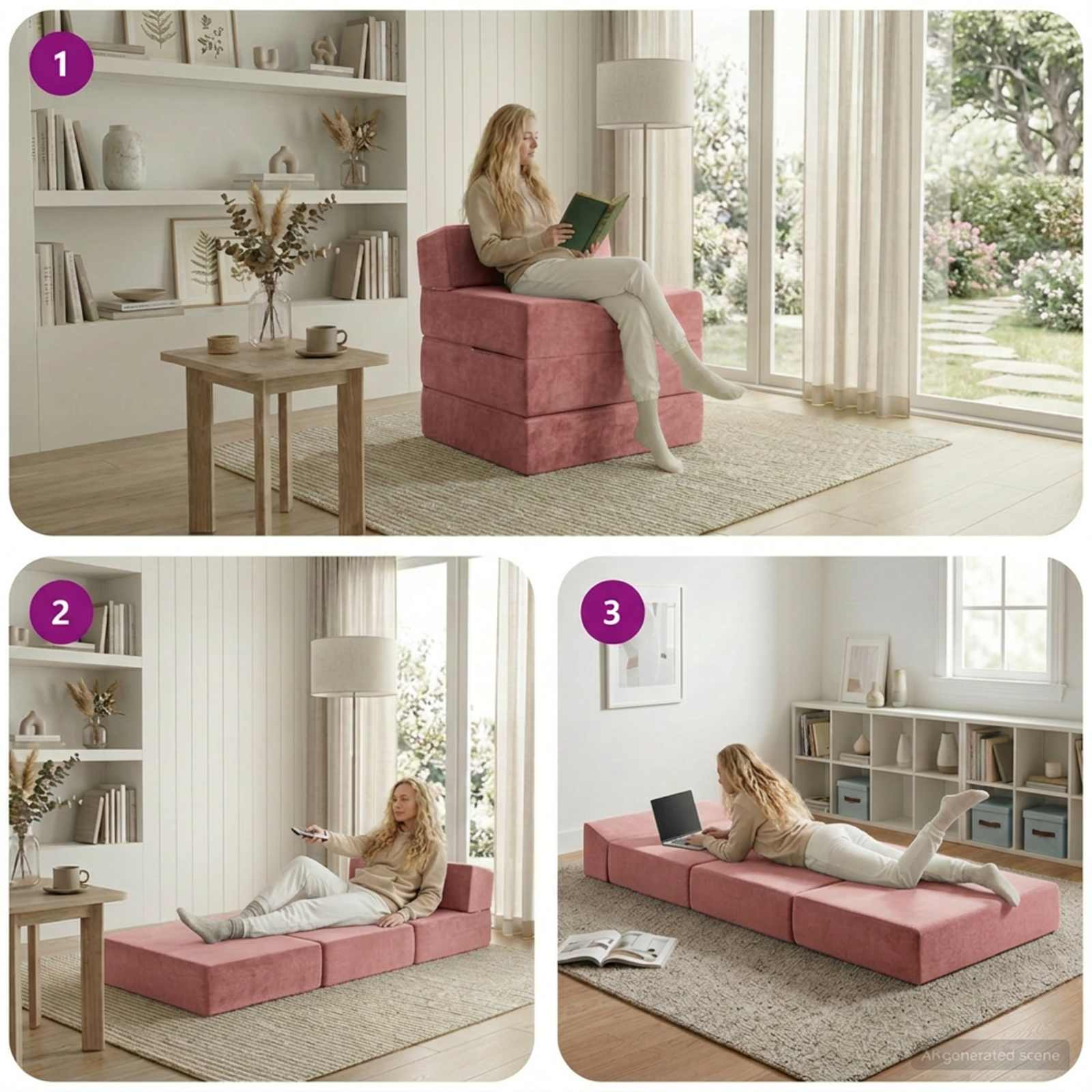 Κρεβάτι Καναπέ Αναδιπλούμενο Ροζ 200 x 70 x 15 εκ. Βελούδο – εικόνα προϊόντος 8