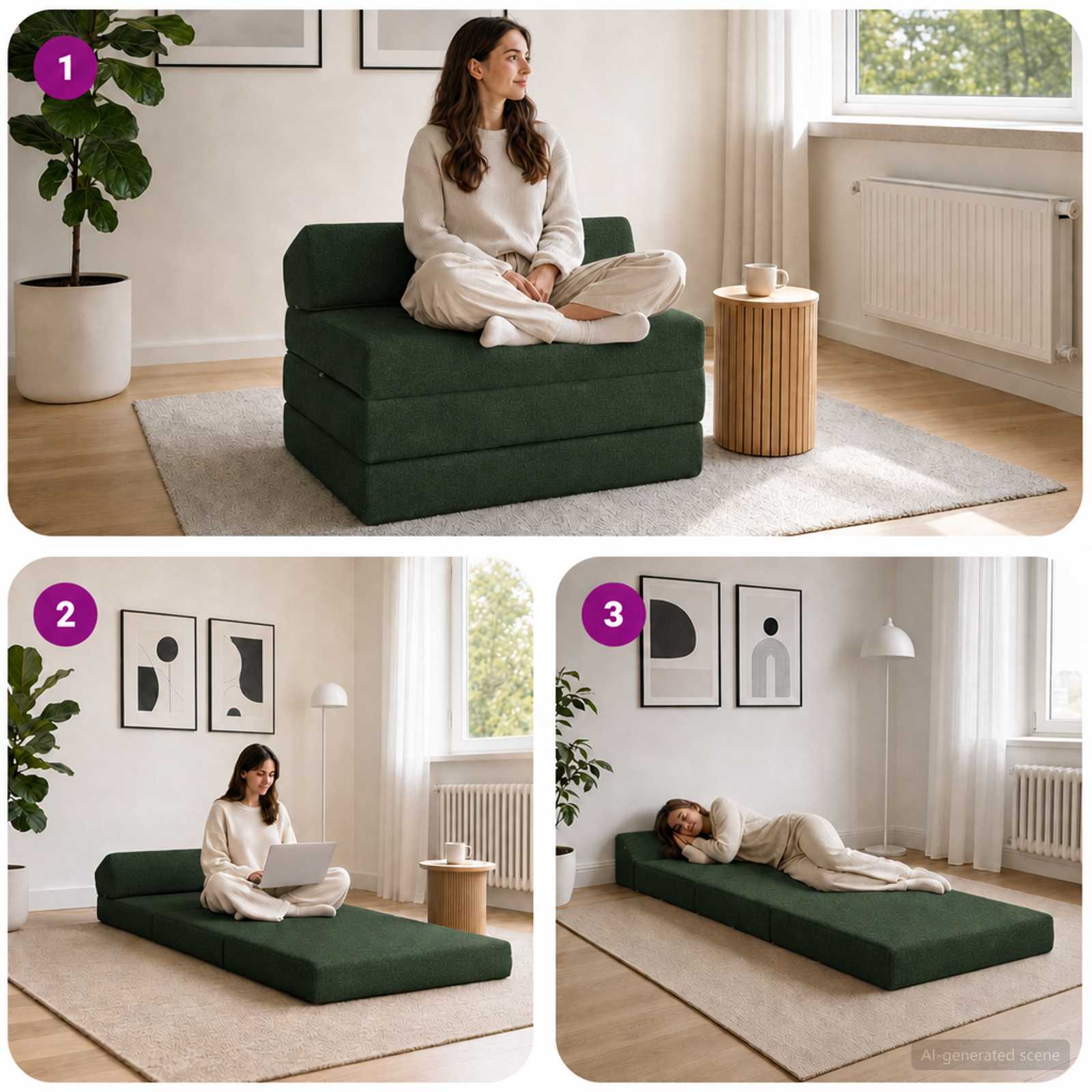 Κρεβάτι Καναπέ Αναδιπλούμενο Σκούρο Πράσινο 200 x 70 x 10 εκ. – εικόνα προϊόντος 7