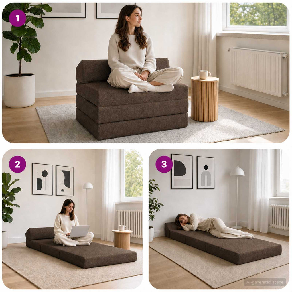 Κρεβάτι Καναπέ Αναδιπλούμενο Taupe 200 x 70 x 10 εκ. Ύφασμα – εικόνα προϊόντος 7